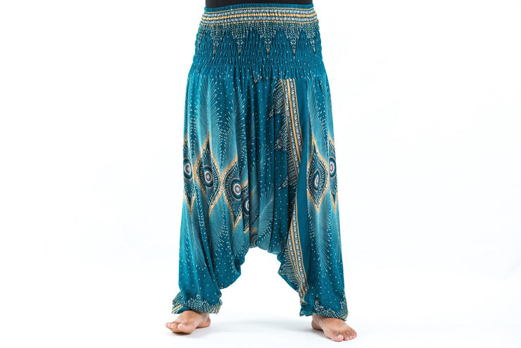 Plus Size Diamond Peacock 2-in-1 Jumpsuit Harem Pants in Turquoise