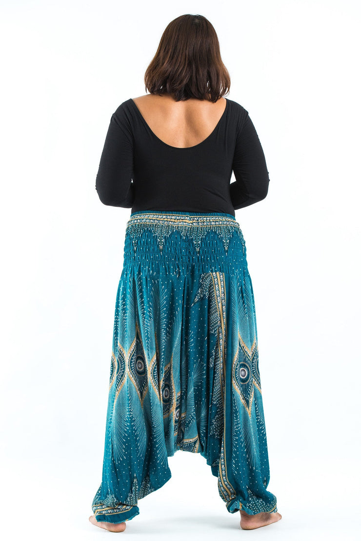 Plus Size Diamond Peacock 2-in-1 Jumpsuit Harem Pants in Turquoise