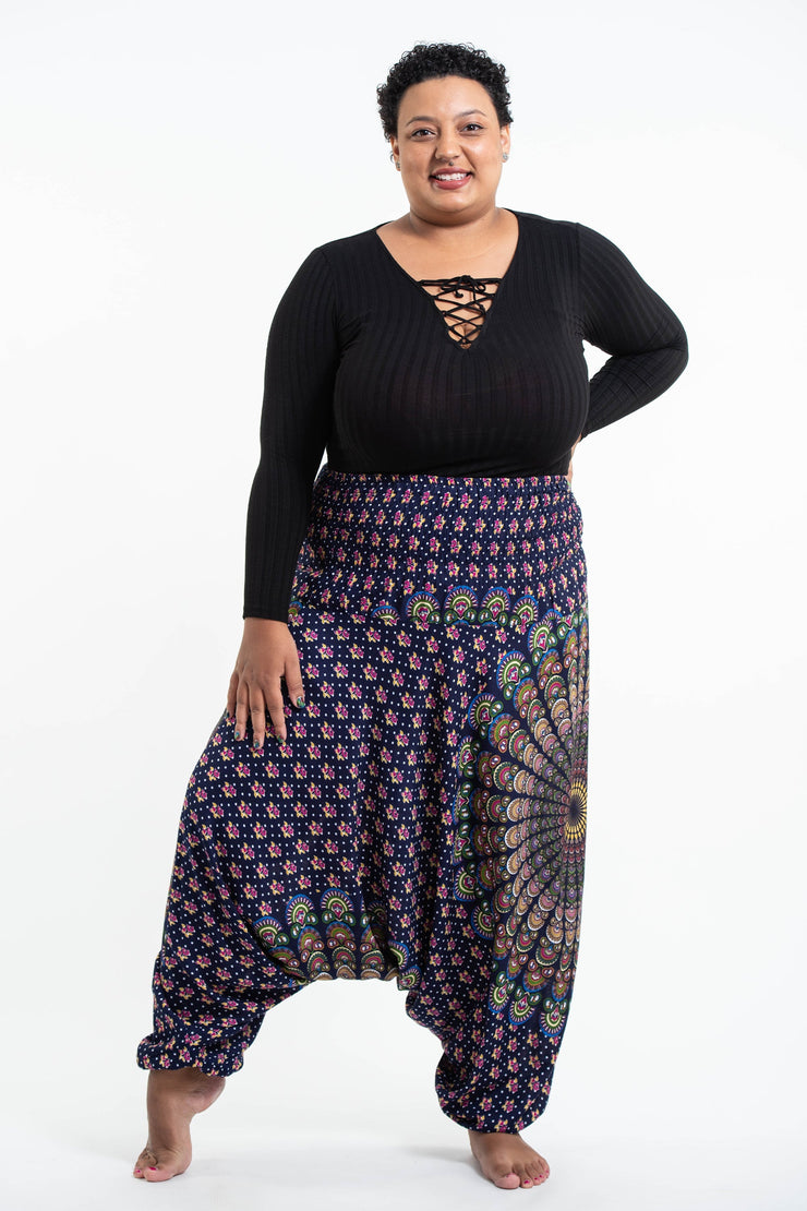 Plus Size Peacock Mandalas 2-in-1 Jumpsuit Harem Pants in Blue