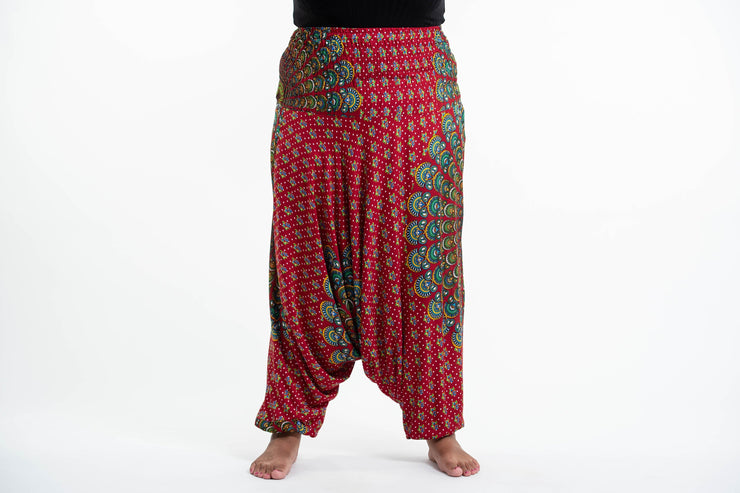 Plus Size Peacock Mandalas 2-in-1 Jumpsuit Harem Pants in Red