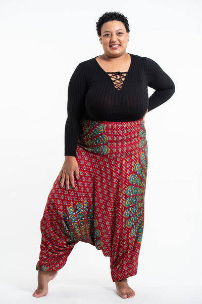 Plus Size Peacock Mandalas 2-in-1 Jumpsuit Harem Pants in Red