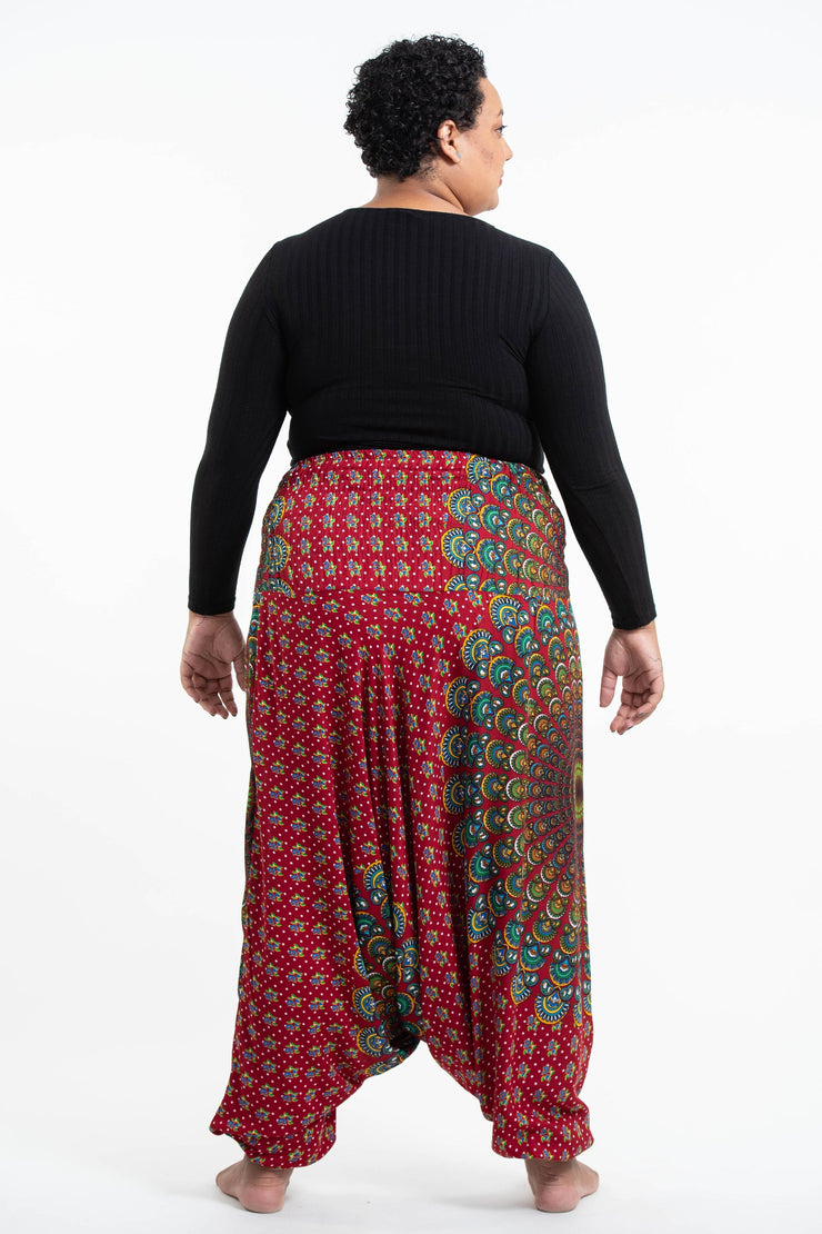 Plus Size Peacock Mandalas 2-in-1 Jumpsuit Harem Pants in Red