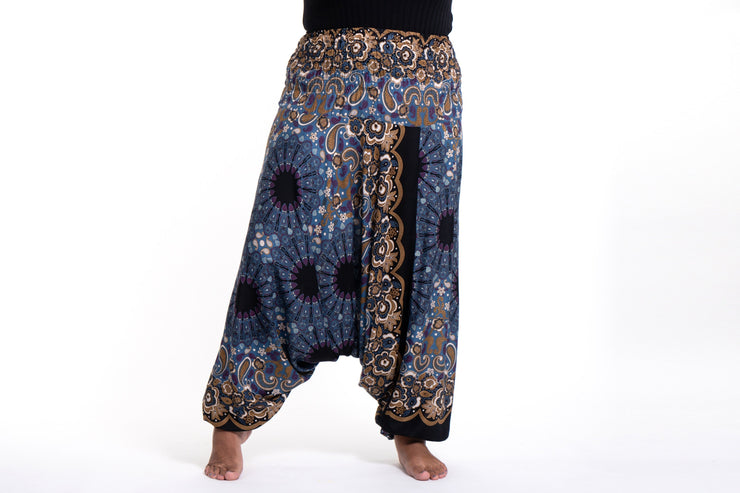 Plus Size Paisley Mandalas 2-in-1 Jumpsuit Harem Pants in Blue Gray