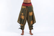 Thai Hill Tribe Fabric Women's Harem Pants with Ankle Straps in Olive