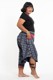 Plus Size Traditional Prints Thai Hill Tribe Fabric Women's Harem Pants with Ankle Straps in Navy