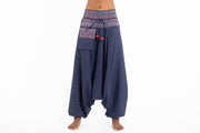 Pinstripe Cotton Low Cut Women's Harem Pants With Hill Tribe Trim Navy