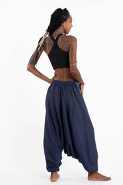 Pinstripe Cotton Low Cut Women's Harem Pants With Hill Tribe Trim Navy