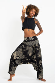 Hill Tribe Koi Fish Print Women's Harem Pants in Black