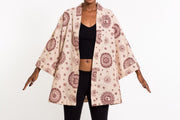 Ohm Print Cotton Kimono Cardigan in Cream