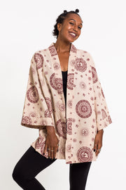 Ohm Print Cotton Kimono Cardigan in Cream