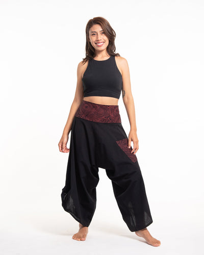 Women's Thai Button Up Cotton Pants with Hill Tribe Trim Black