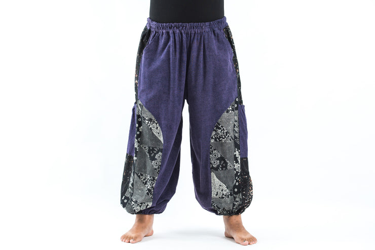 Plus Size Stone Washed Patchwork Women Unisex Pants in Blue