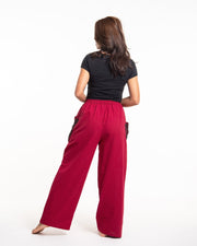 Thai Cotton Women's Pants With Hill Tribe Trim in Red