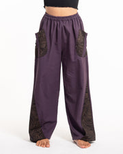 Thai Cotton Women's Pants With Hill Tribe Trim in Violet