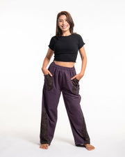 Thai Cotton Women's Pants With Hill Tribe Trim in Violet