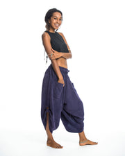 Stone Washed Large Pockets Women's Harem Pants in Blue