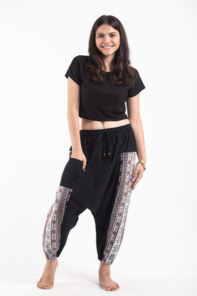 Elephant Aztec Cotton Women's Harem Pants in Black