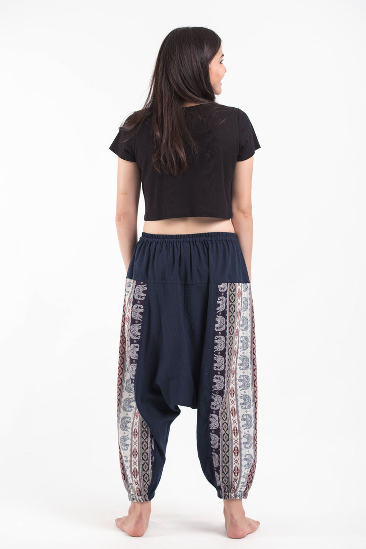 Elephant Aztec Cotton Women's Harem Pants in Navy