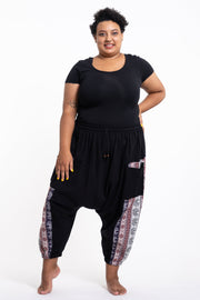 Plus Size Elephant Aztec Cotton Women's Harem Pants in Black