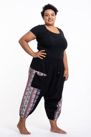 Plus Size Elephant Aztec Cotton Women's Harem Pants in Black