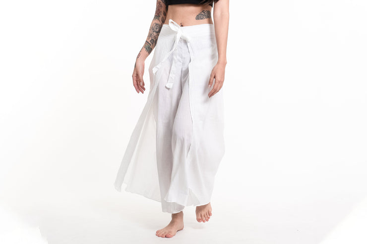 Women's Cotton Wrap Palazzo Pants in Solid White