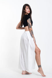 Women's Cotton Wrap Palazzo Pants in Solid White