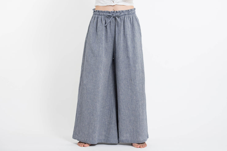 Women's Linen Cotton Blend Palazzo Pants in Blue