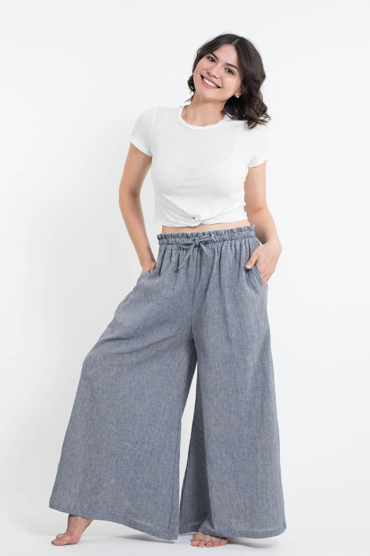 Women's Linen Cotton Blend Palazzo Pants in Blue