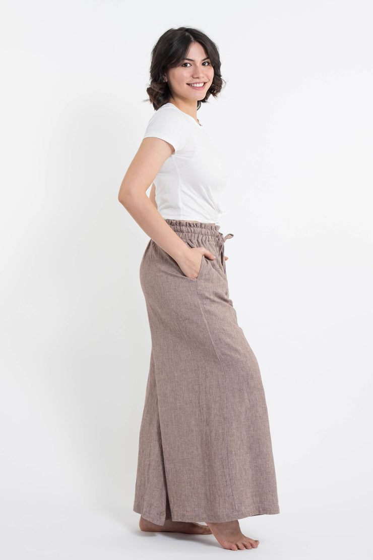 Women's Linen Cotton Blend Palazzo Pants in Brown