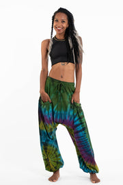 Tie Dye Cotton Women Harem Pants in Green Blue