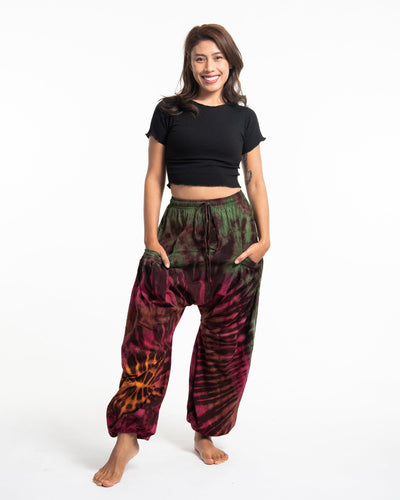 Tie Dye Cotton Women Harem Pants in Green Magenta