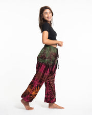 Tie Dye Cotton Women Harem Pants in Green Magenta