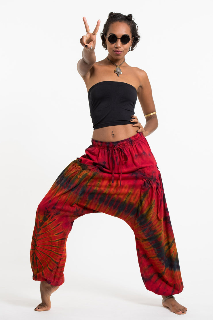 Tie Dye Cotton Women Harem Pants in Red