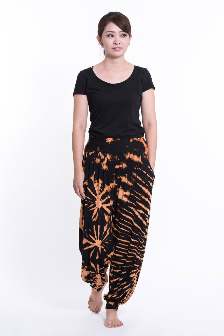 Tie Dye Cotton Women Harem Pants in Black Orange