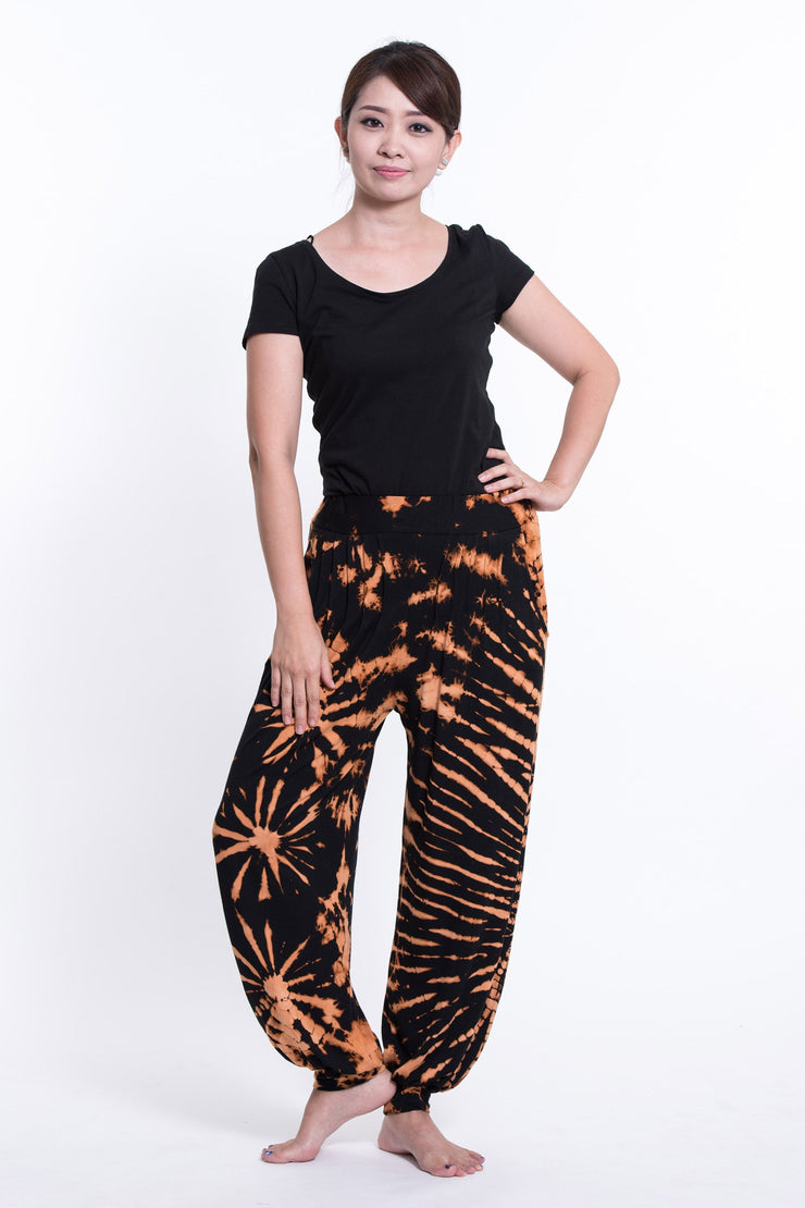 Tie Dye Cotton Women Harem Pants in Black Orange