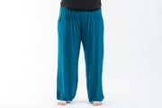 Plus Size Cotton Women Harem Pants in Solid Blue