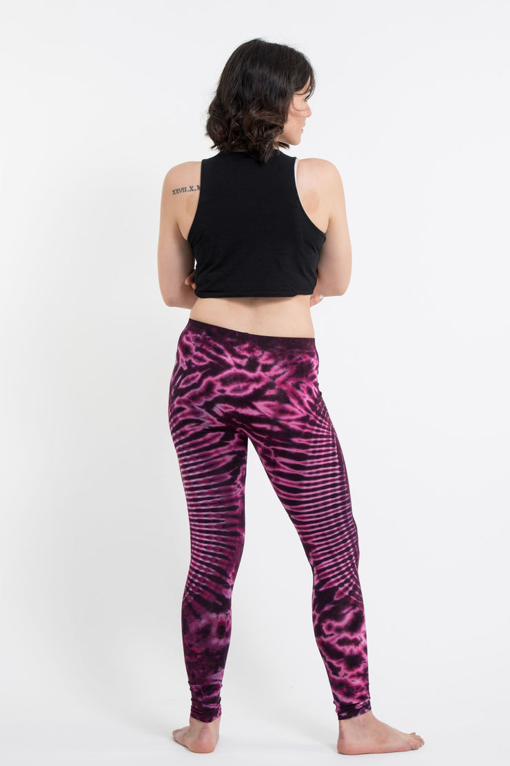 Oval Swirls Tie Dye Cotton Leggings in Magenta