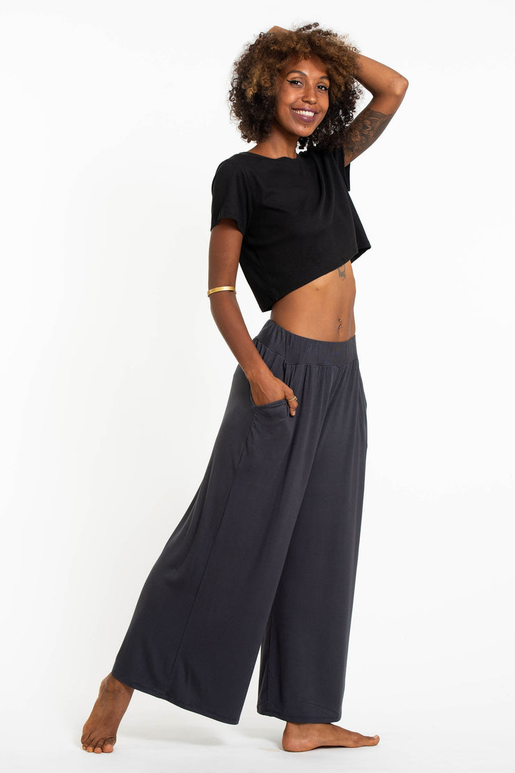 Wide Leg Palazzo Harem Pants Cotton Solid Gray