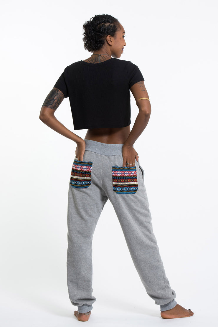 Women's Terry Pants with Aztec Pockets in Gray (Size S - XL )