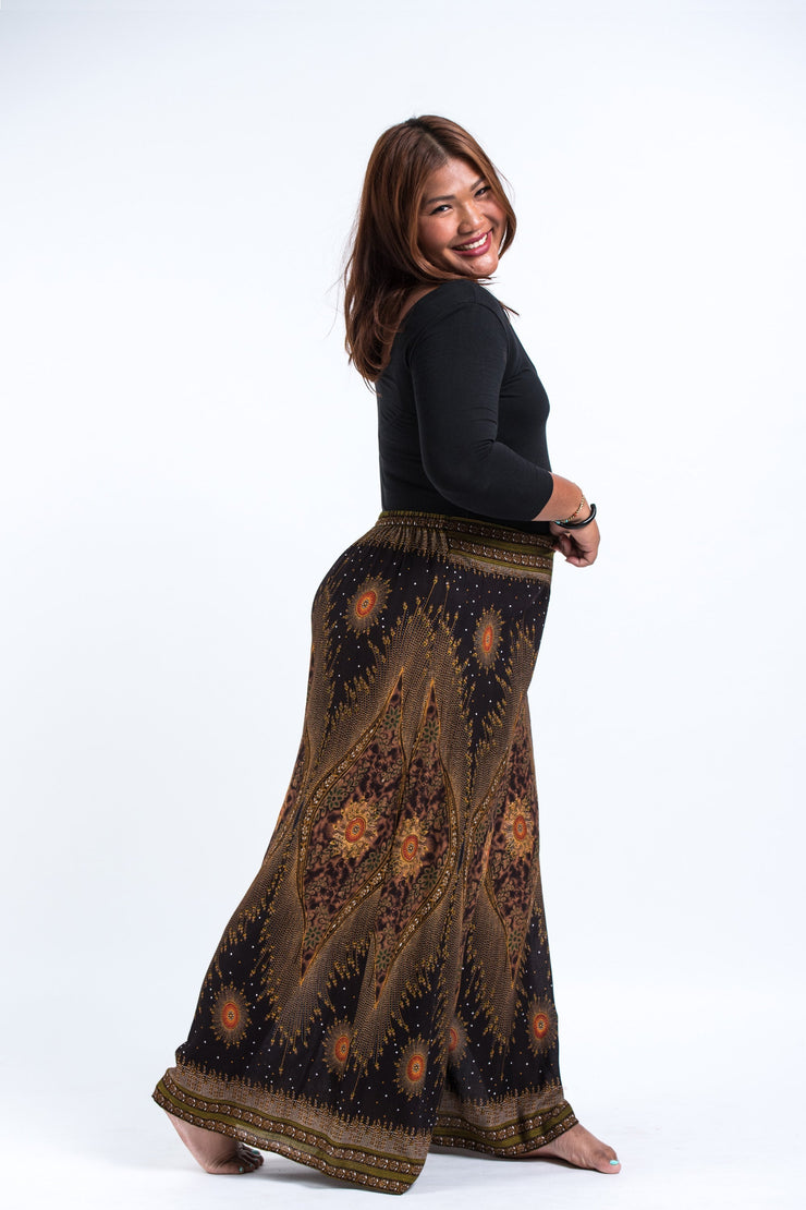 Plus Size Peacock Eyes Palazzo Style Harem Pants in Brown Gold