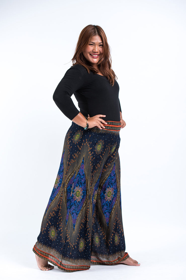 Plus Size Peacock Eyes Palazzo Style Harem Pants in Navy