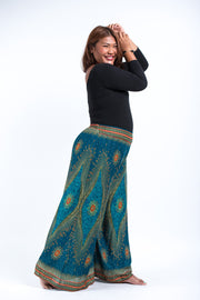 Plus Size Peacock Eyes Palazzo Style Harem Pants in Turquoise