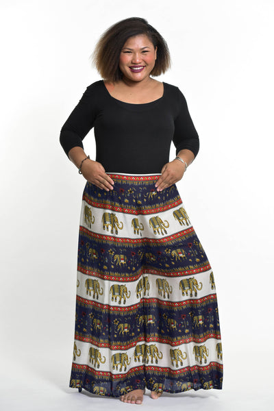 Plus Size Elephant Bliss Palazzo Style Elephant Pants in Navy