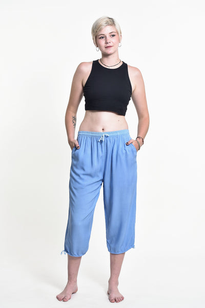 Women's Drawstring Yoga Massage Cropped Pants in Blue