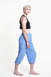 Women's Drawstring Yoga Massage Cropped Pants in Blue