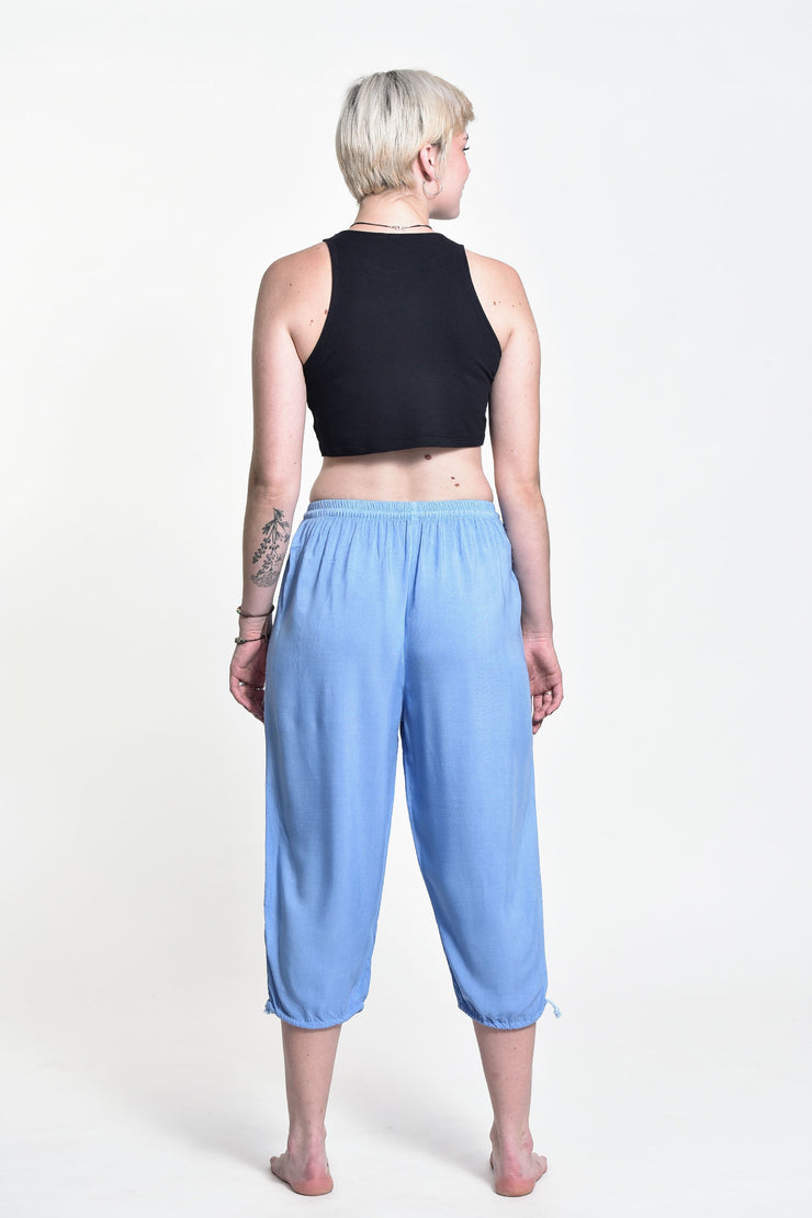 Women's Drawstring Yoga Massage Cropped Pants in Blue