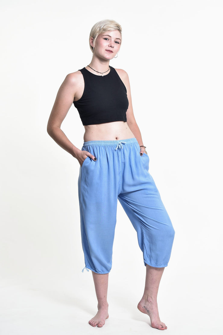 Women's Drawstring Yoga Massage Cropped Pants in Blue