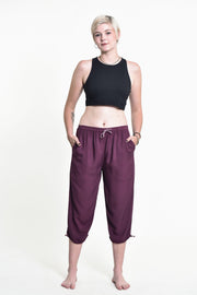 Women's Drawstring Yoga Massage Cropped Pants in Dark Purple