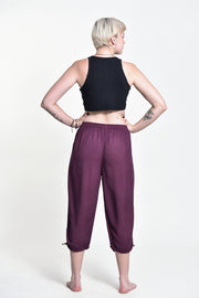 Women's Drawstring Yoga Massage Cropped Pants in Dark Purple