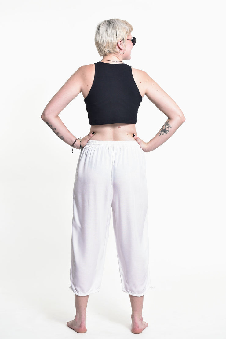 Women's Drawstring Yoga Massage Cropped Pants in White